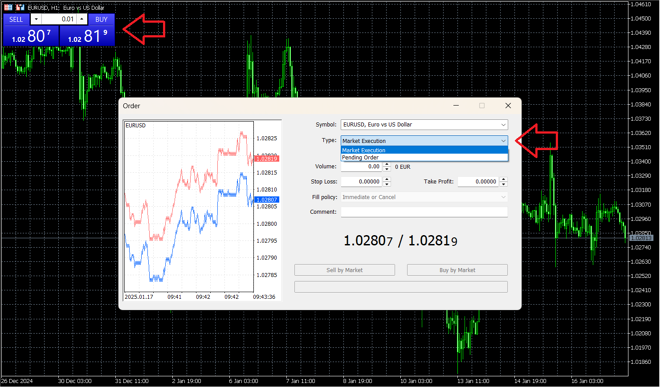 MetaTrader 5’s order placing screen