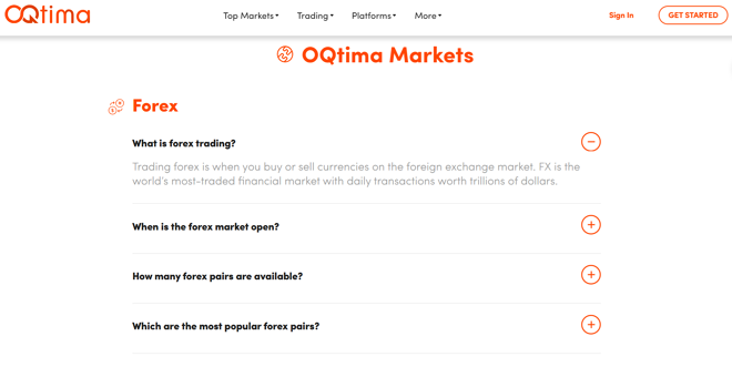 OQtima’s FAQ section of the website