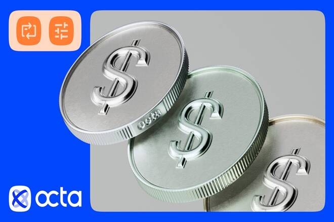 US Dollars and Octa logo. FX Empire