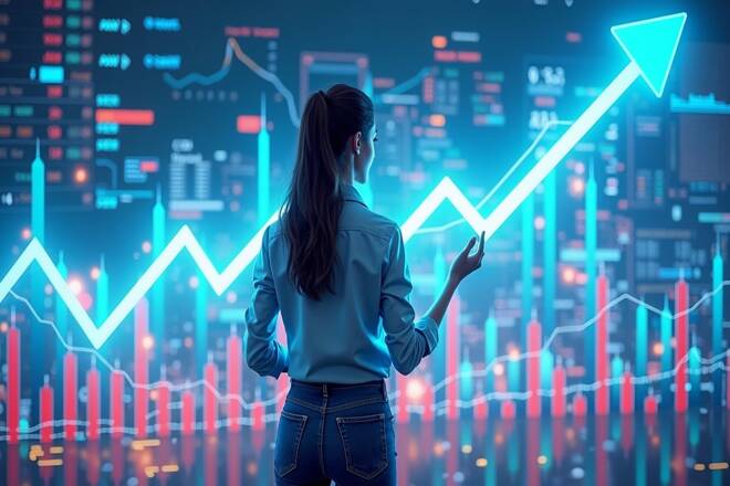 Girl in front of a trading chart. FX Empire