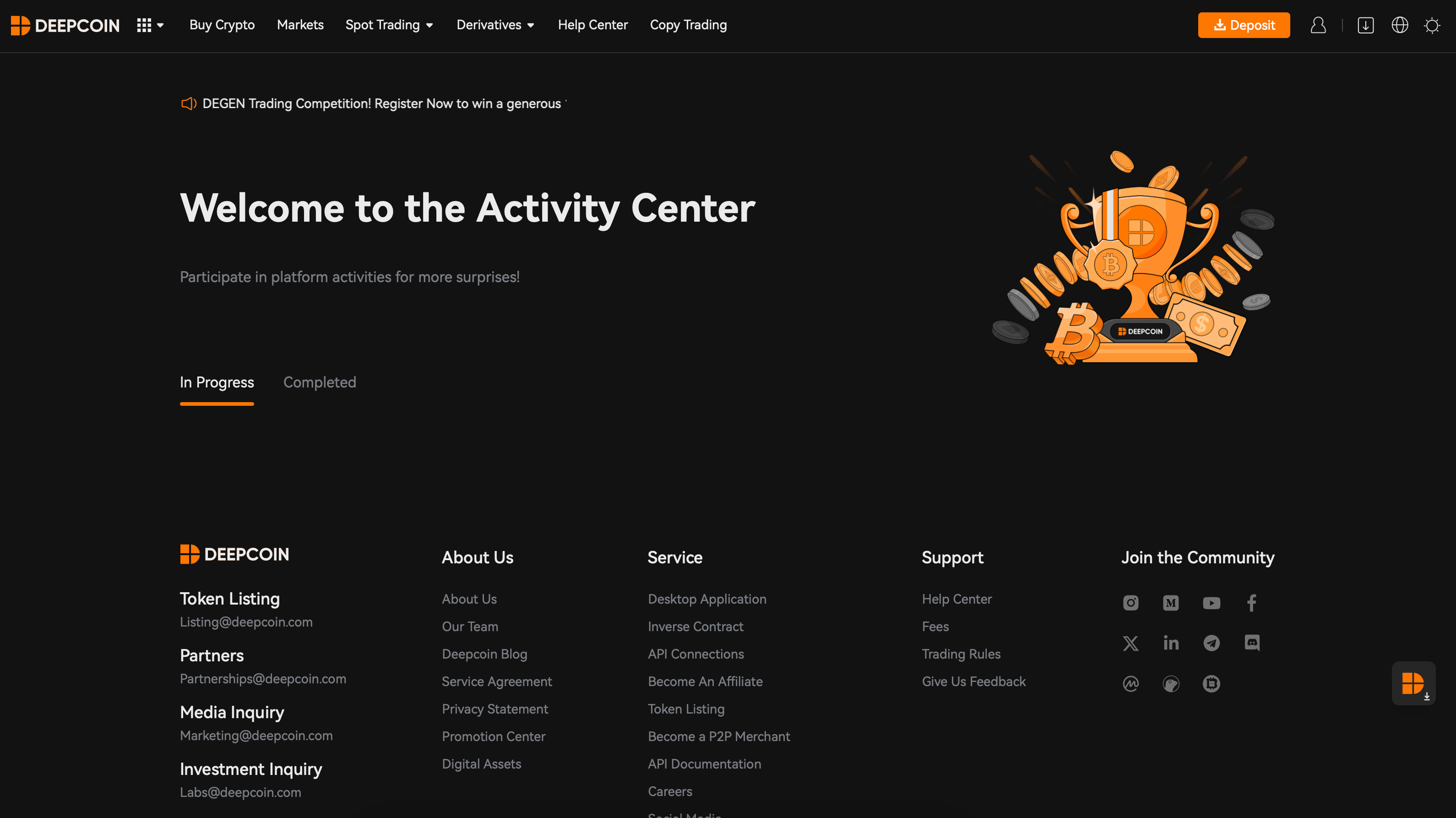 L’Activity Center di Deepcoin
