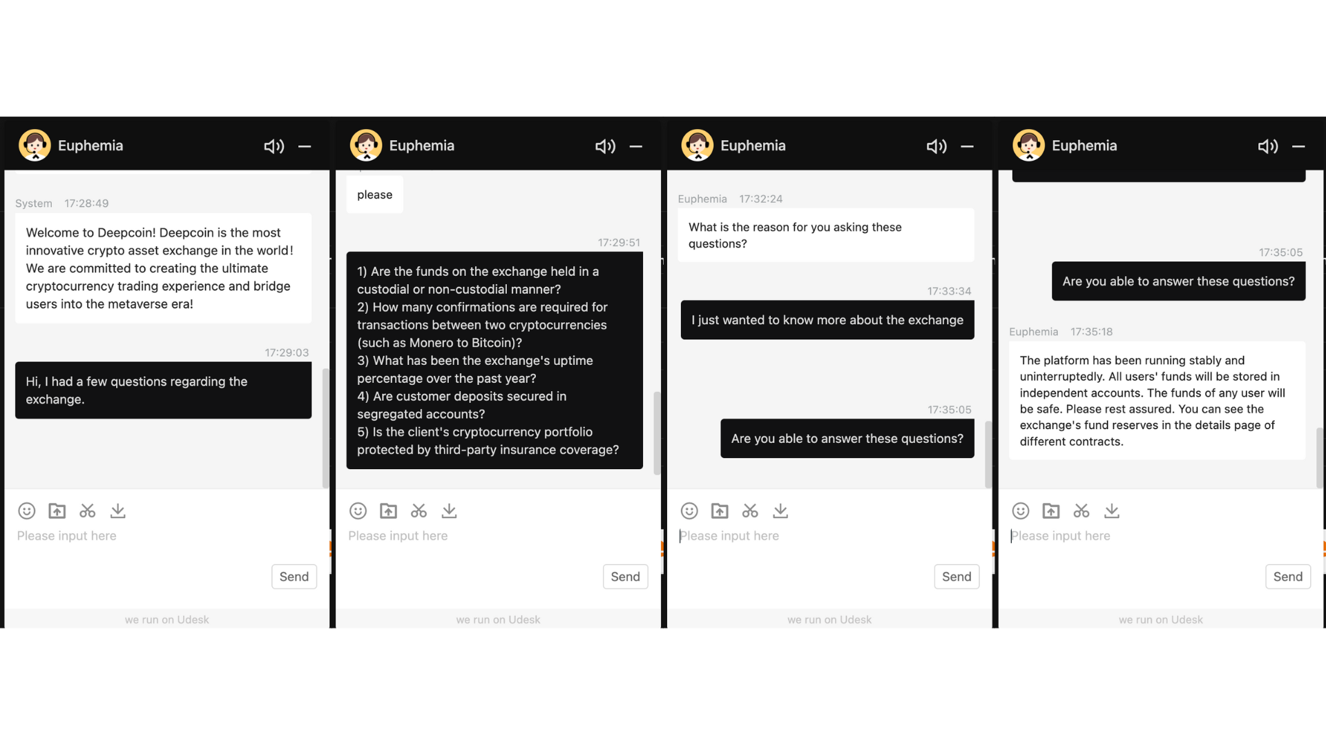 La mia conversazione con il servizio clienti Deepcoin