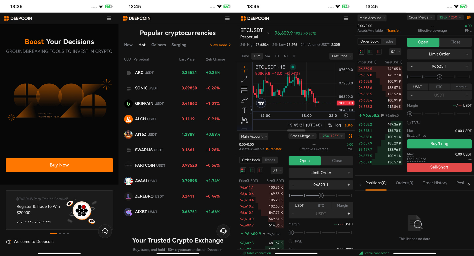 Interfaccia mobile della PWA di Deepcoin