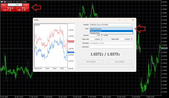 MetaTrader 5’s order placing screen