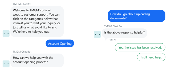 My conversation with TMGM’s chatbot