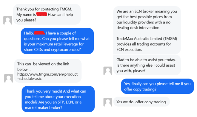 My conversation with TMGM's agent