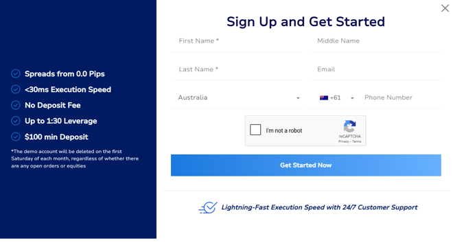 TMGM’s account registration form