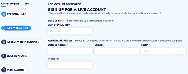 TMGM’s account registration form (continued)