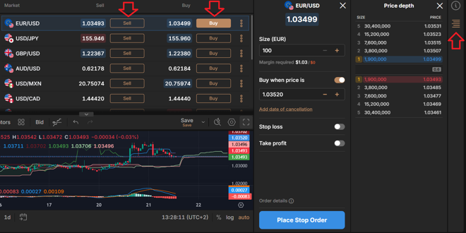 Placing trading orders on the web trader