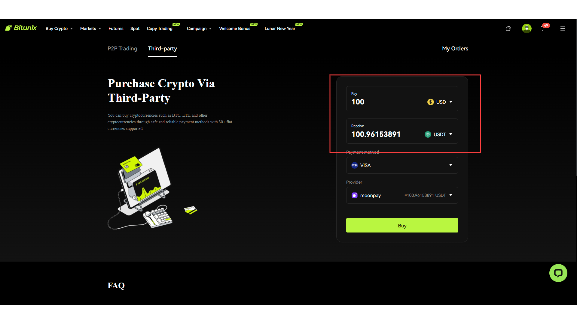 Bitunix mostra tassi di cambio errati per le transazioni da fiat a crypto