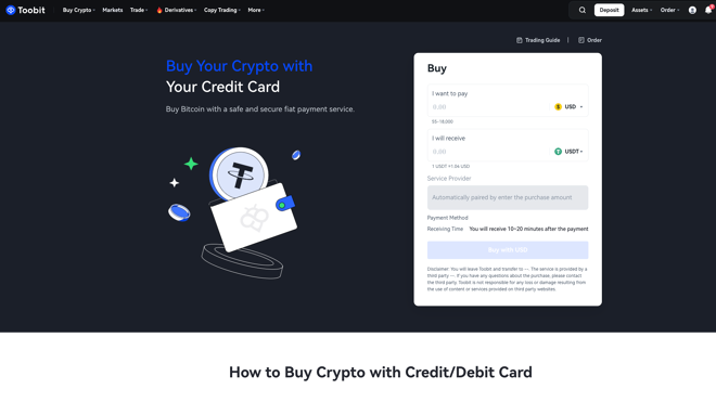 Buying crypto at Toobit