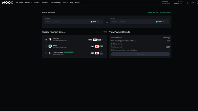 Crypto purchase interface