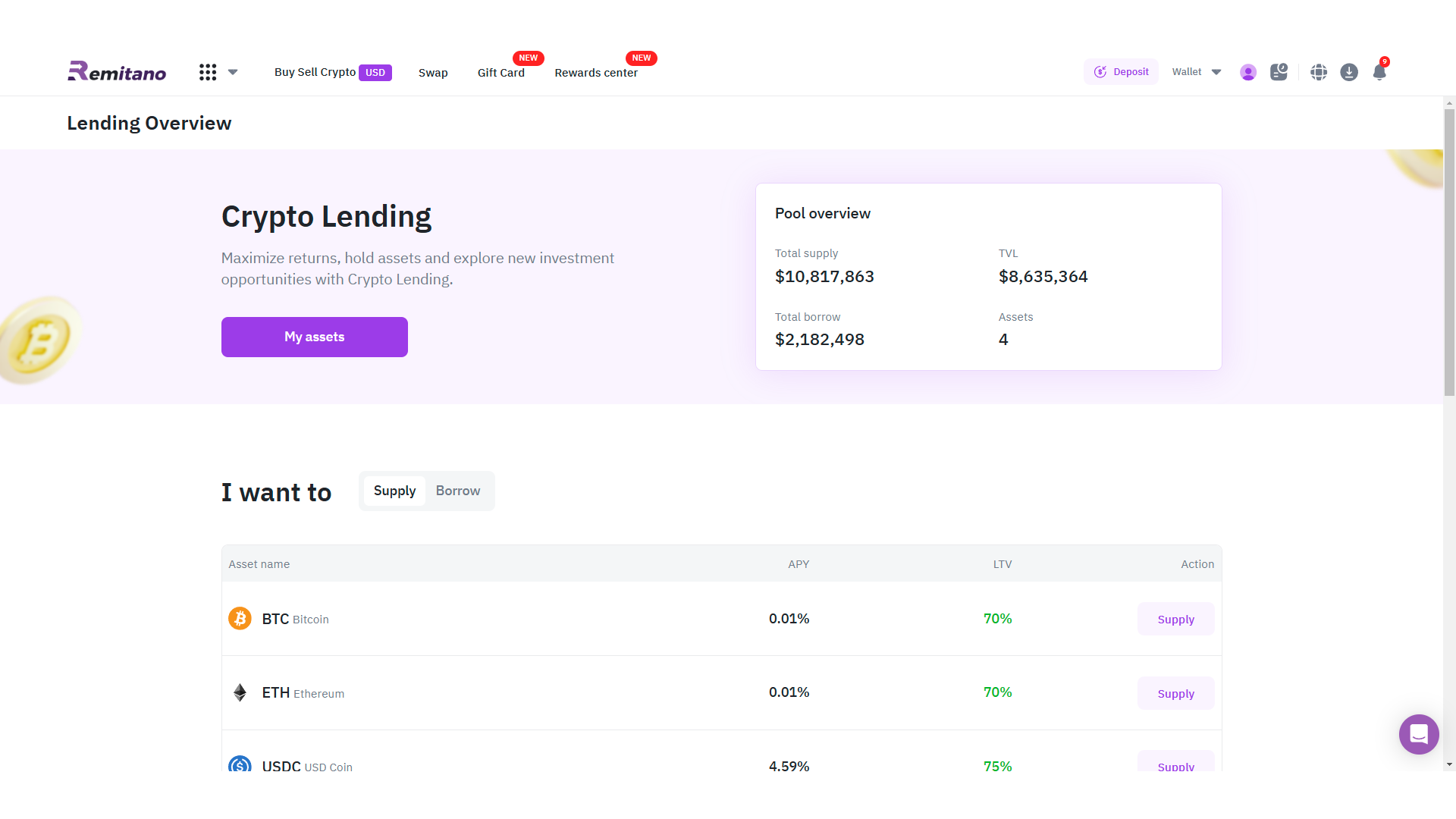 Servizi di crypto lending su Remitano