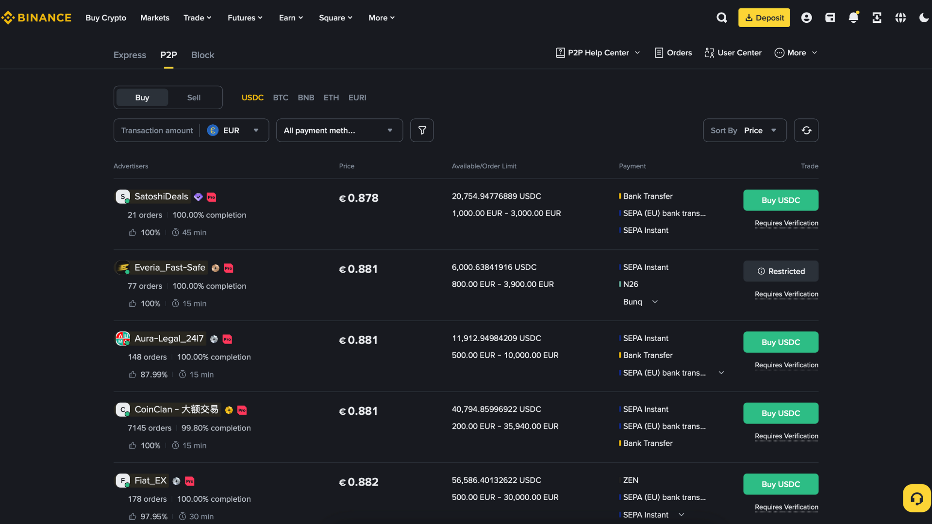 Binance P2P Platform