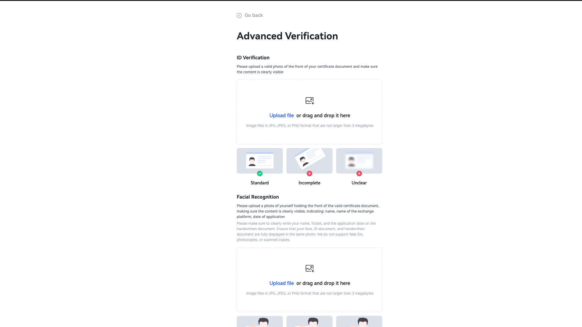 Pagina di verifica del KYC