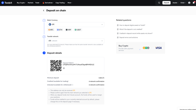 LTC deposit address on Toobit