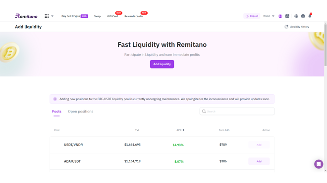 Liquidity Pool on Remitano