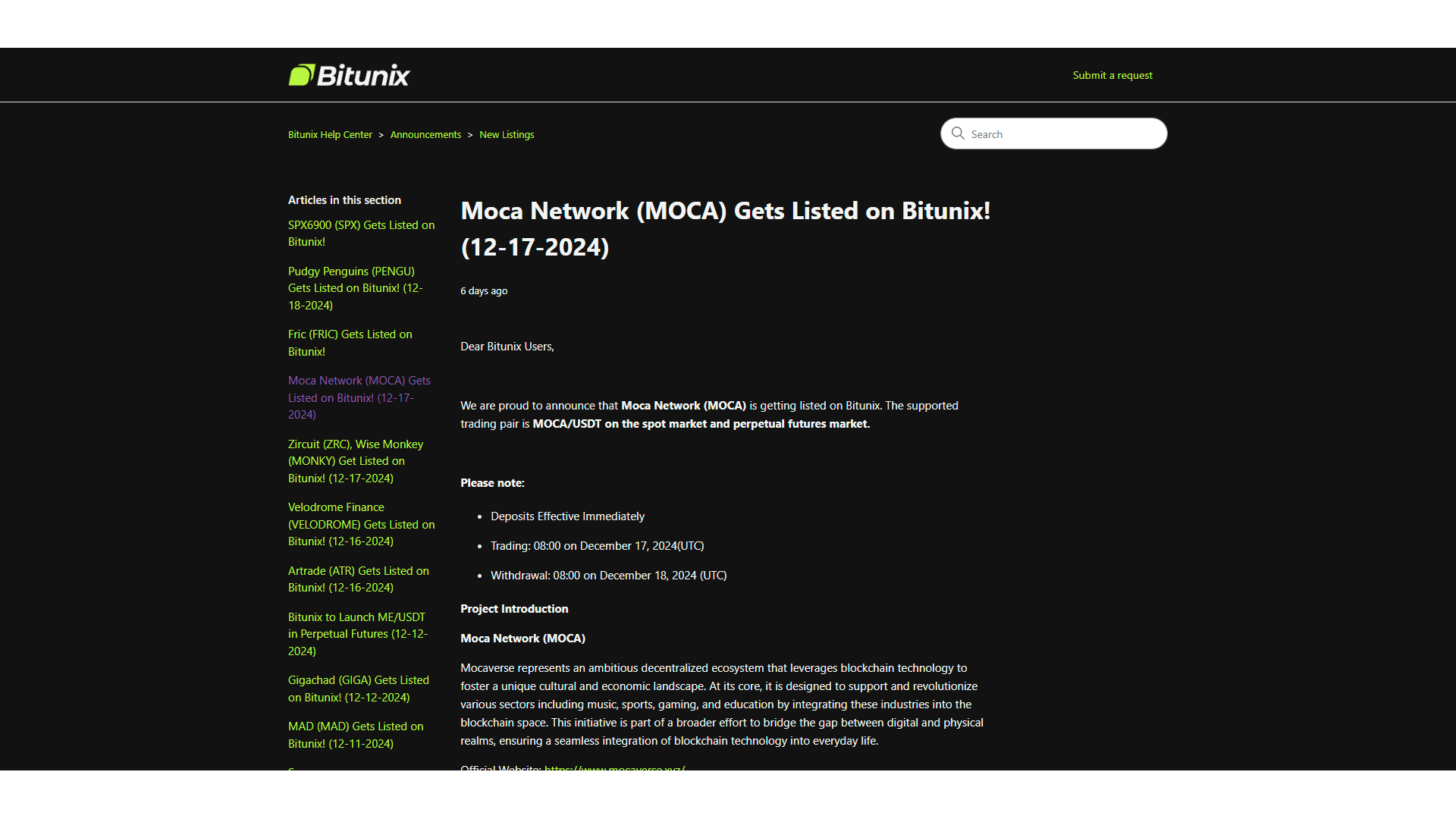 Annunci di nuove quotazioni di token su Bitunix