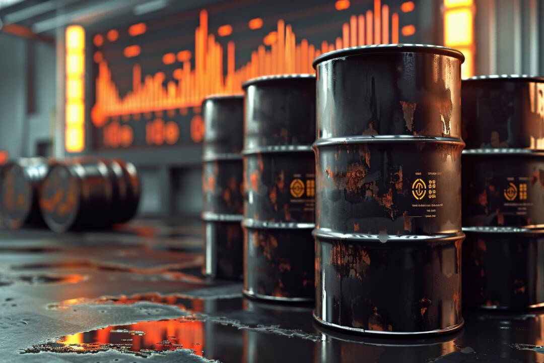 Crude oil barrels and chart, FX Empire