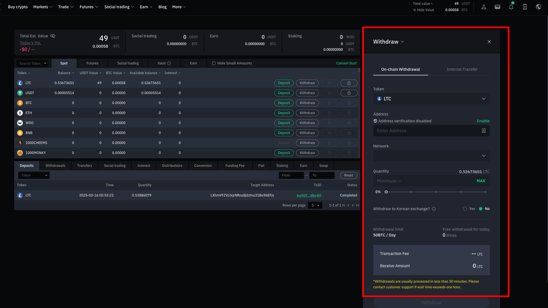 Prelievo on-chain