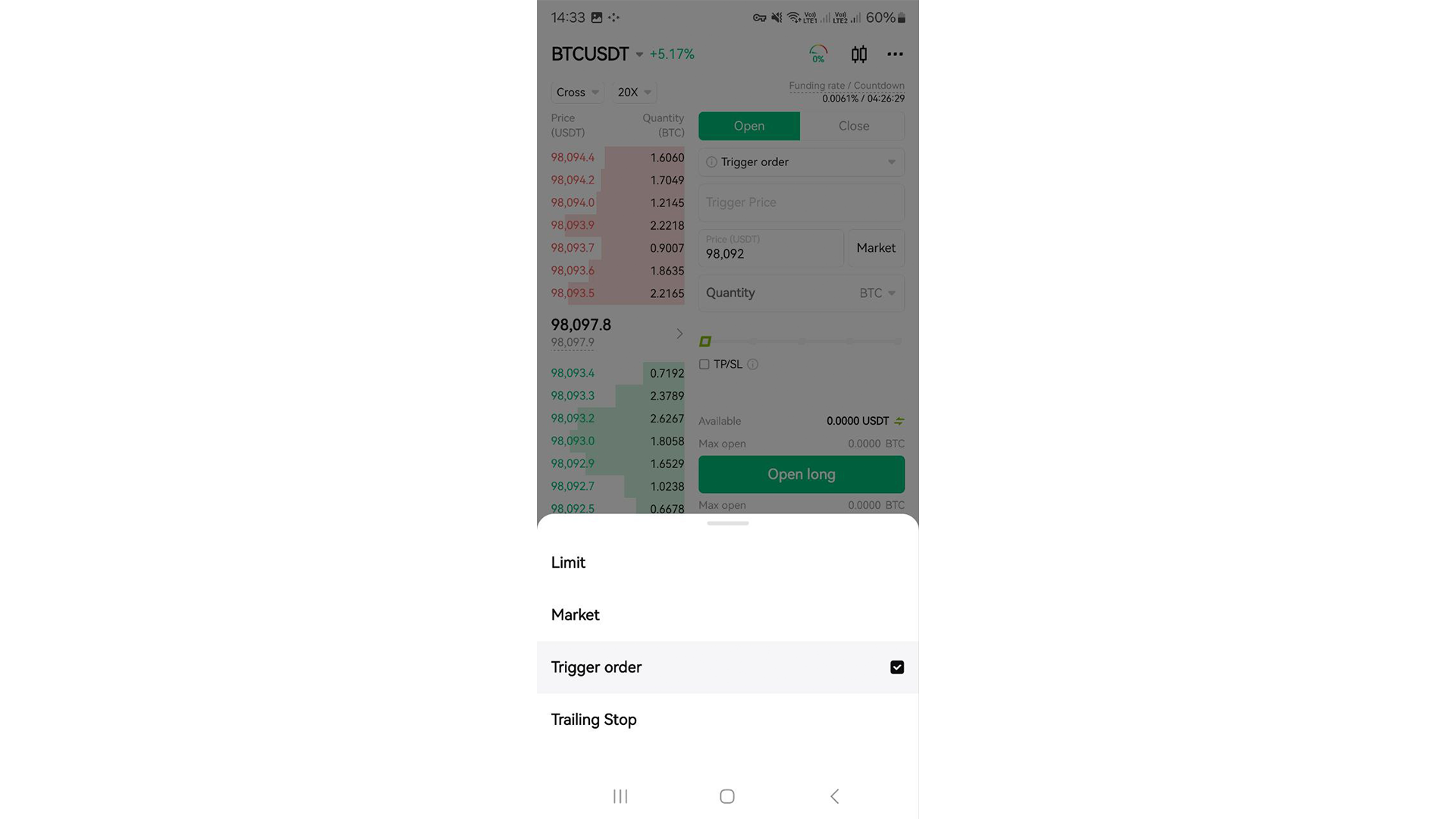 Tipi di ordine sull’app Bitunix
