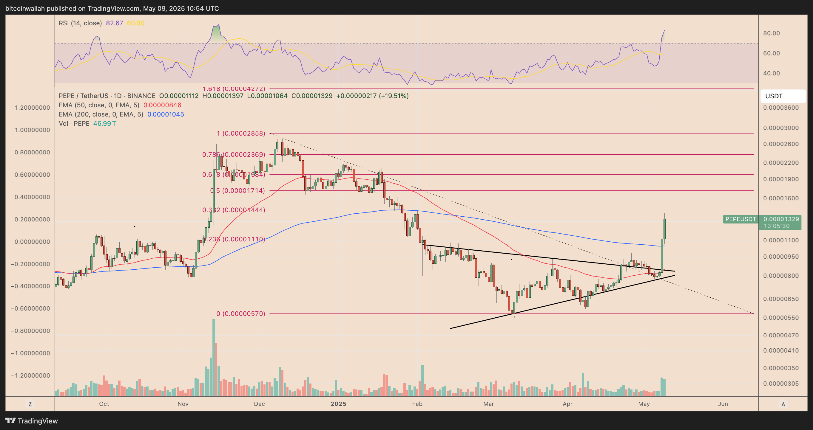 PEPE/USDT daily price chart