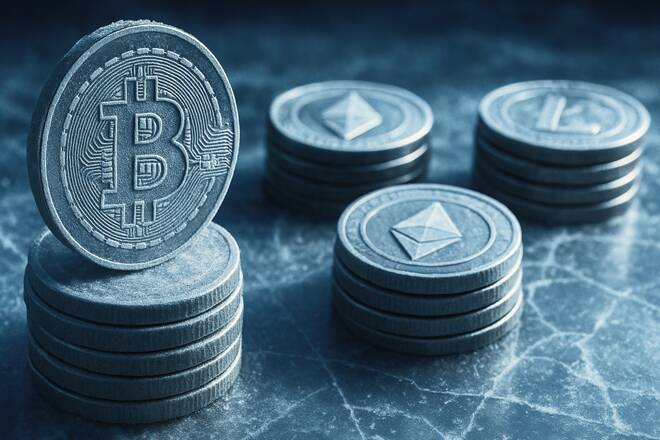 Bitcoin, Ethereum and Litecoin coins. FX Empire
