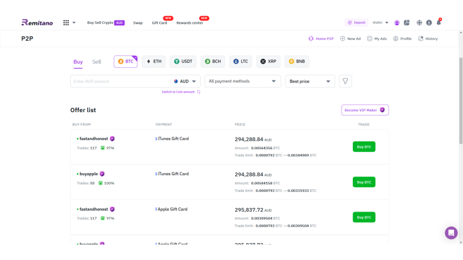 Remitano features many different fiat payment methods