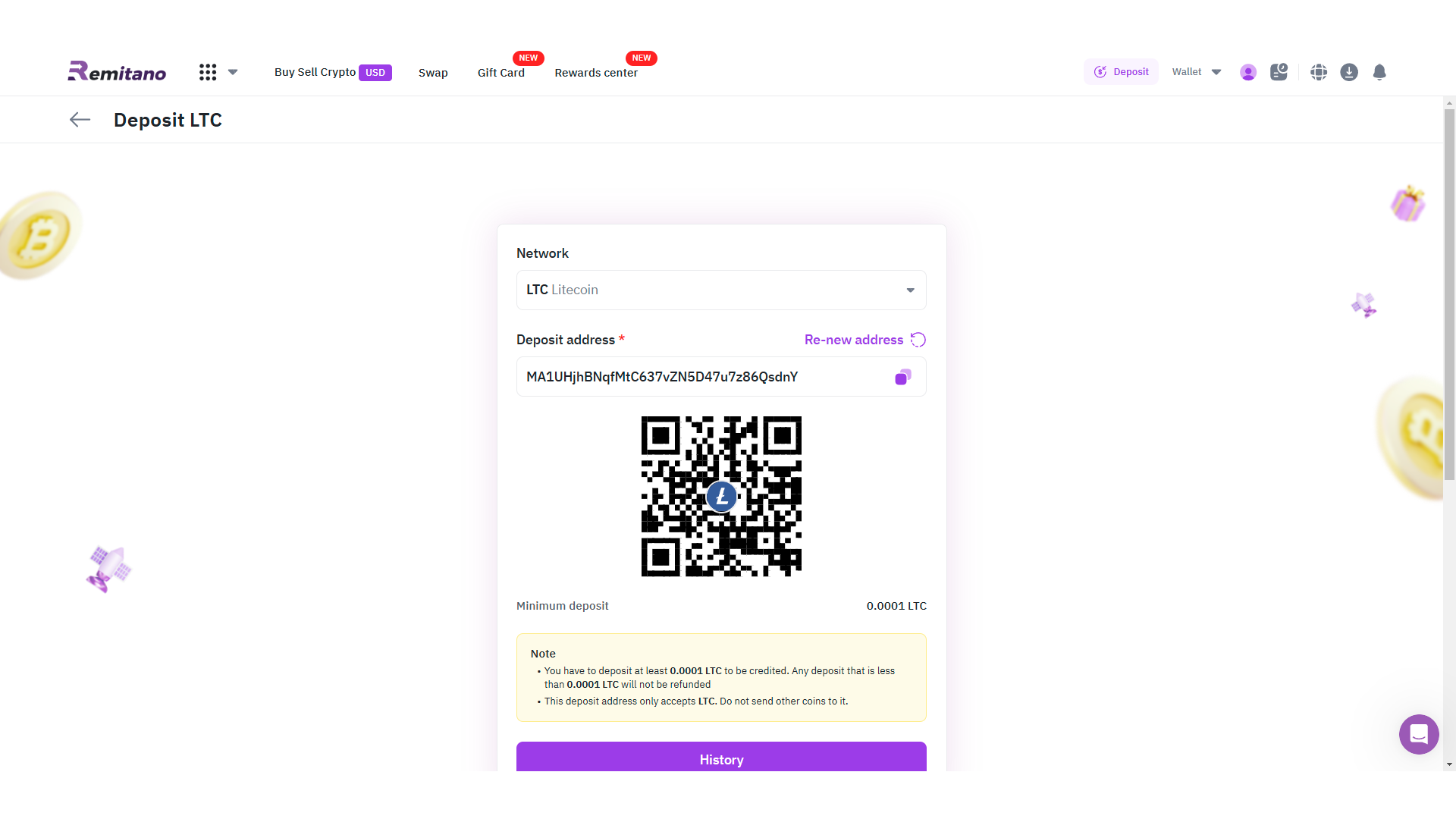 Remitano fornisce una funzione di scansione del codice QR quando genera gli indirizzi del wallet