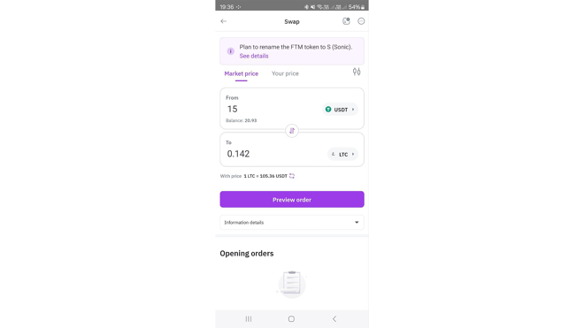 The Swap tool on Remitano Mobile
