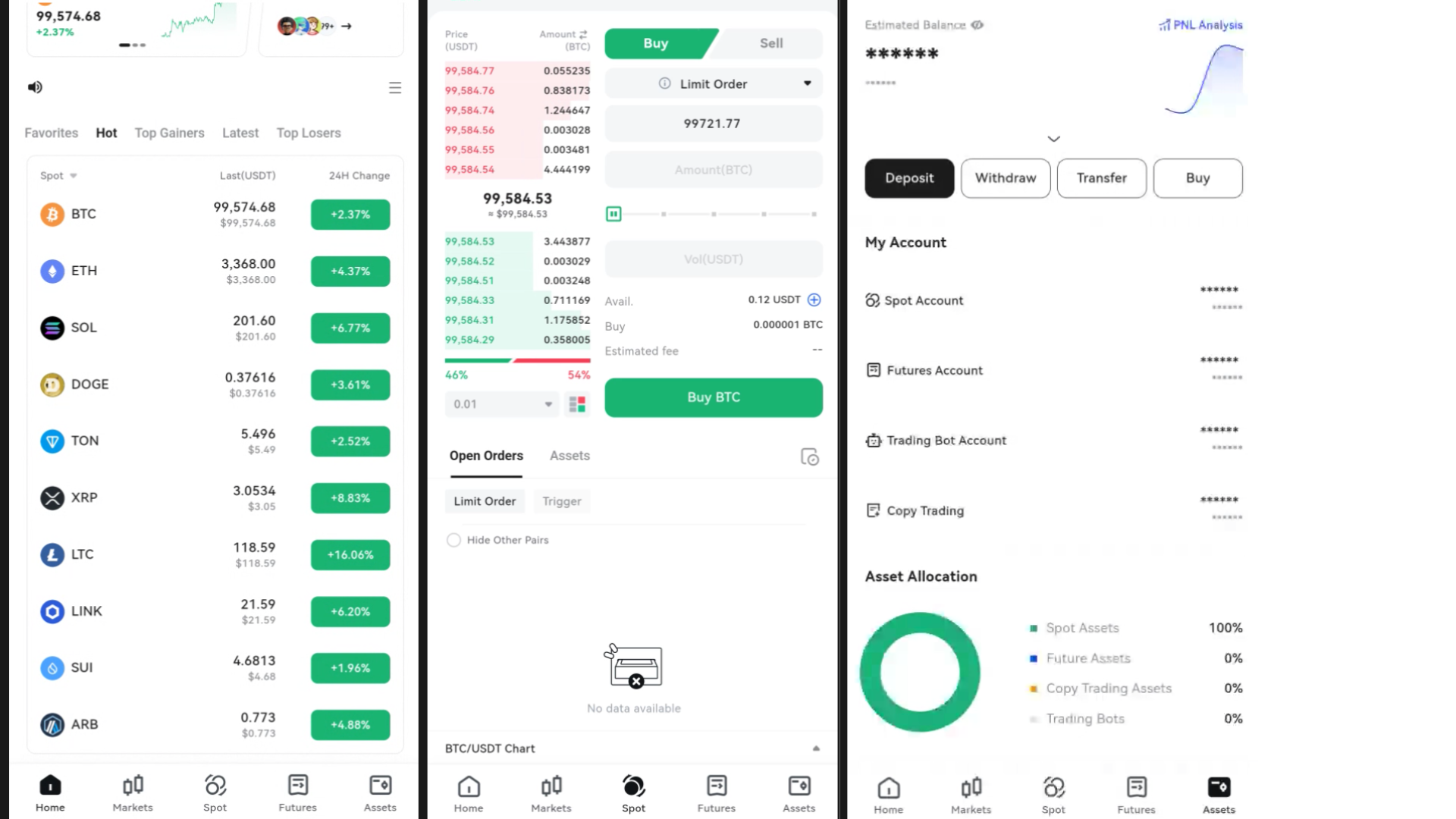 Interfaccia dell’app mobile di Toobit