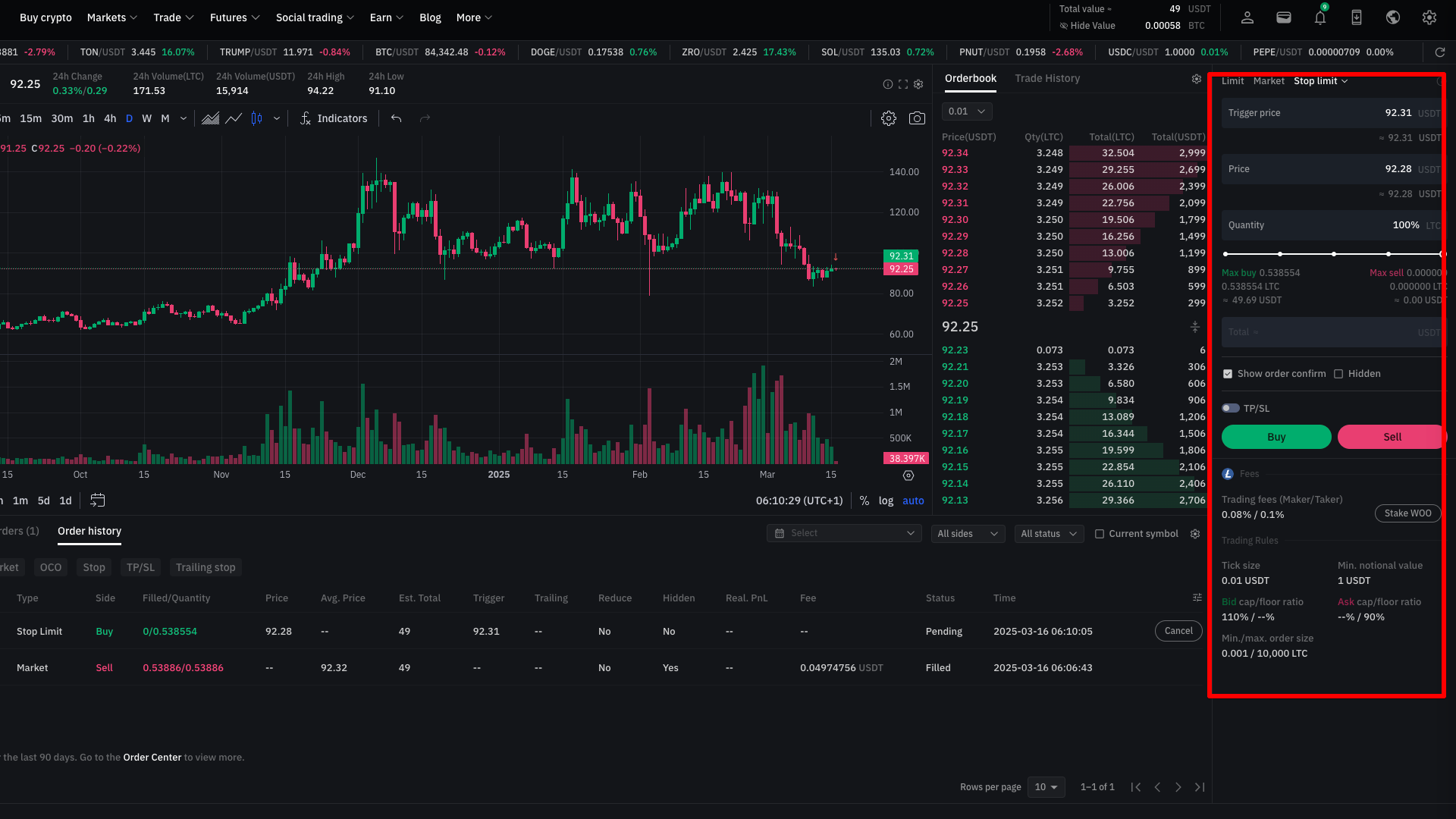 Da USDT a LTC con un ordine limite stretto