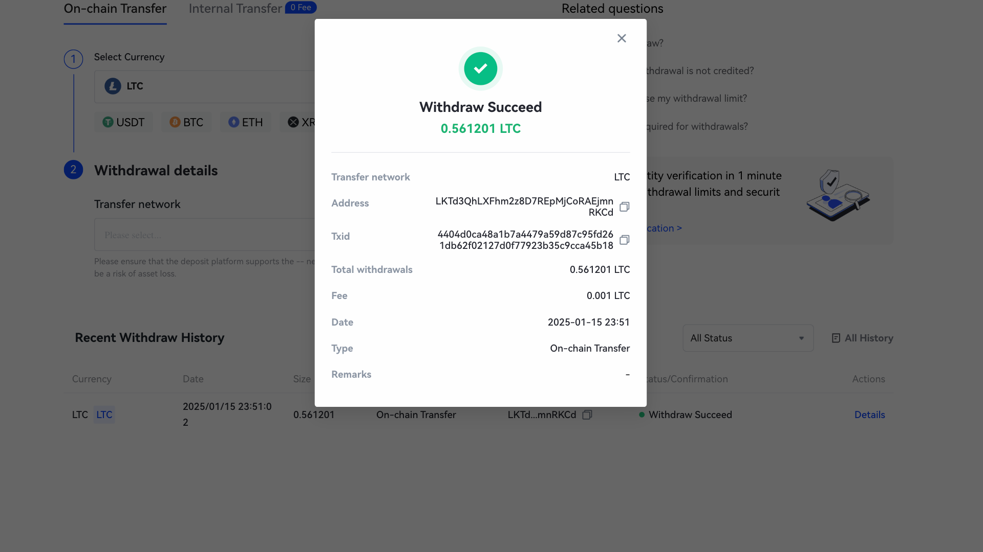 Prelievo di LTC completato