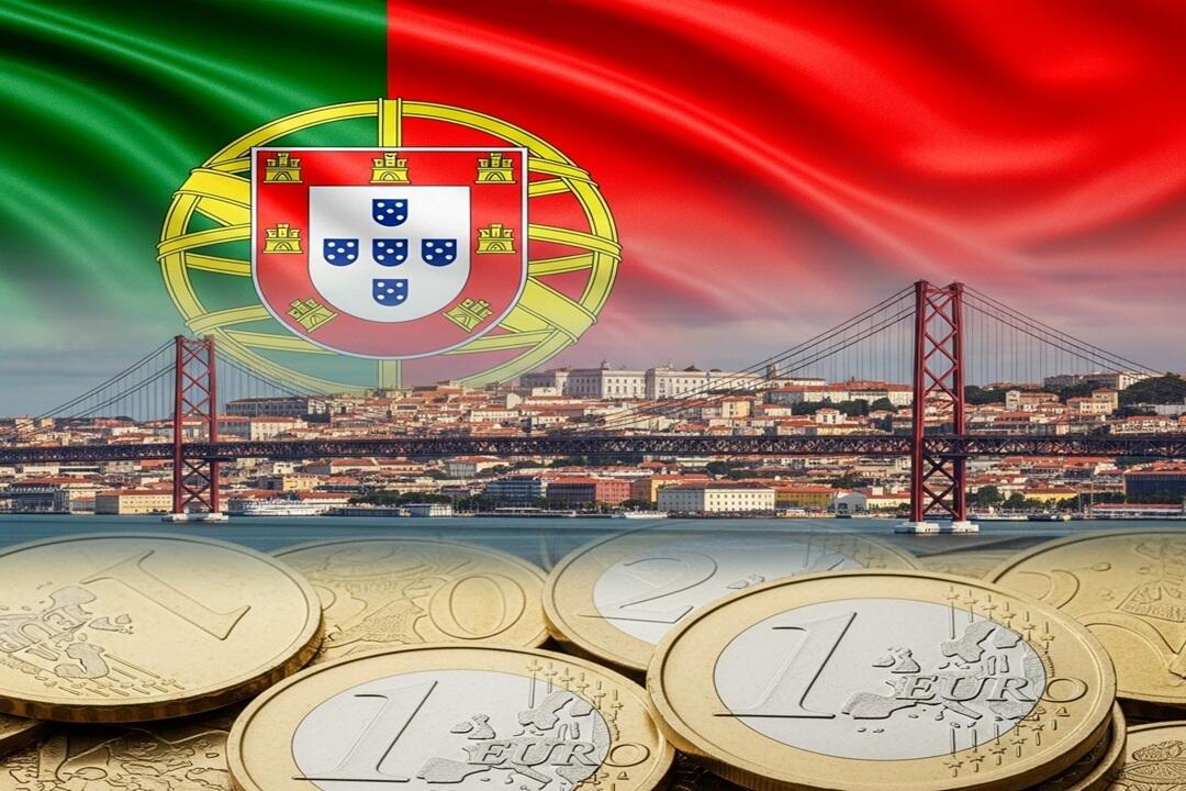 Tiền xu euro và cờ Bồ Đào Nha. FX Empire
