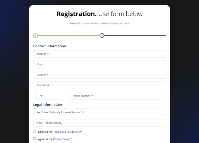 Bullwaves’ account registration form (continued)