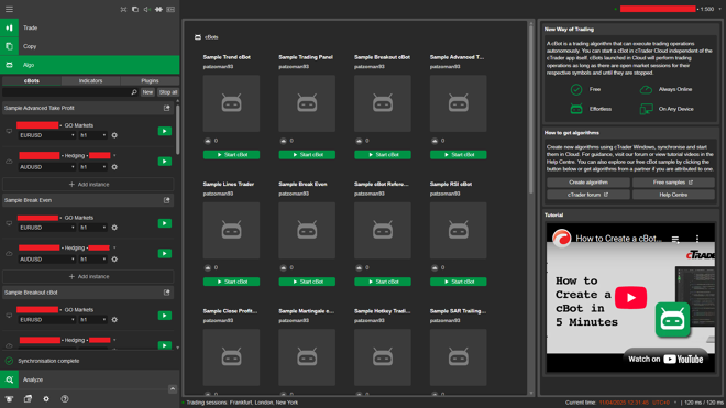 cTrader’s database of trading bots