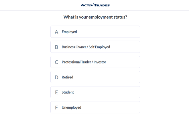 ActivTrades’ account registration form (continued)