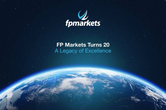 The globe and "FP Markets Turns 20, A Legacy of Excellence". FX Empire
