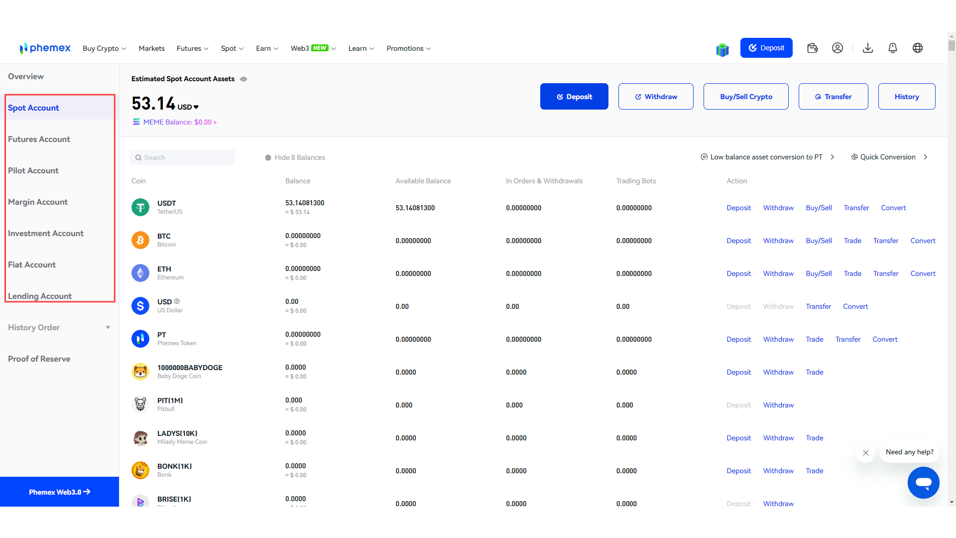 Tipi di conto su Phemex