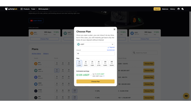Crypto lending on WhiteBIT