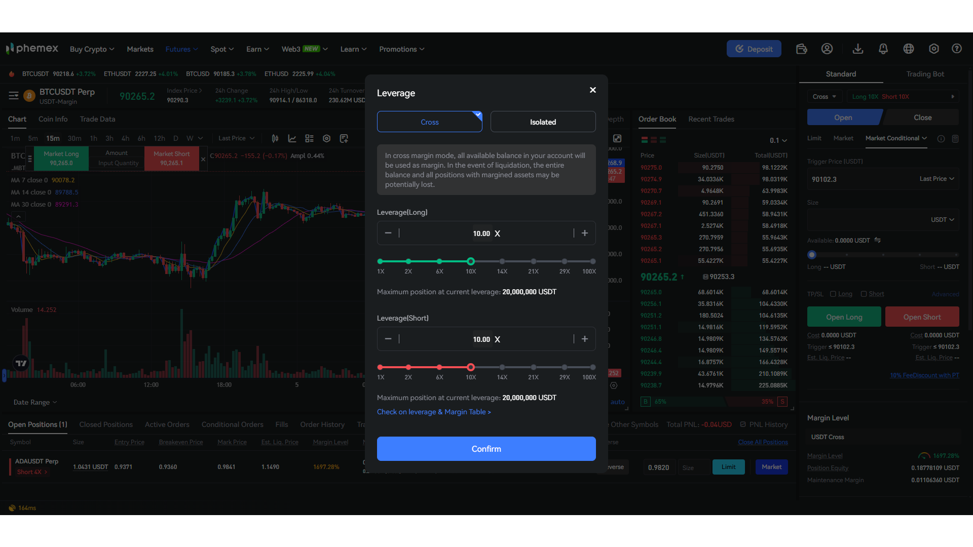 Trading futures su Phemex