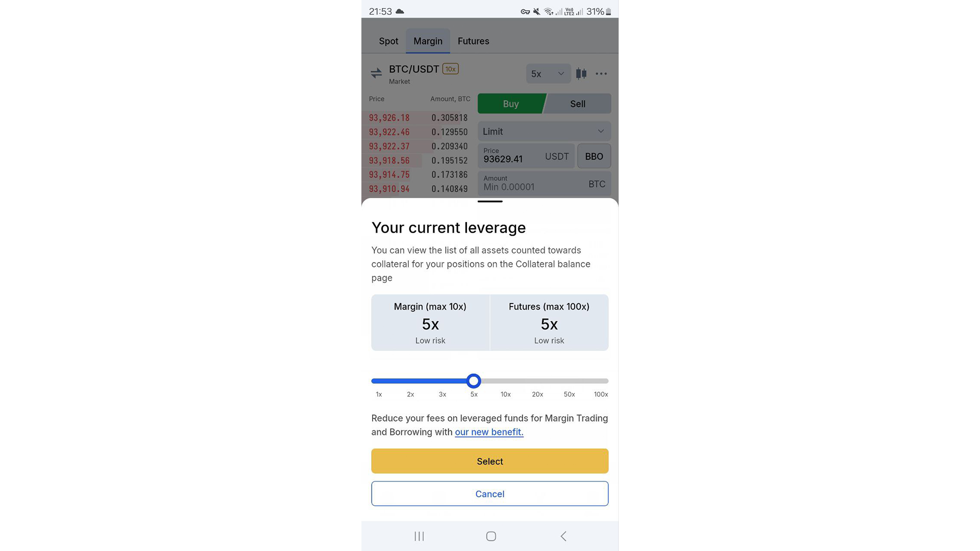 Regolazione della leva finanziaria sull’app WhiteBIT