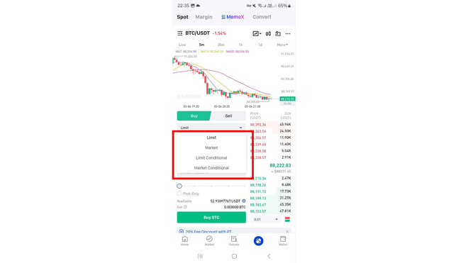 Order types on Phemex Mobile