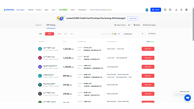 P2P Trading Service on Phemex