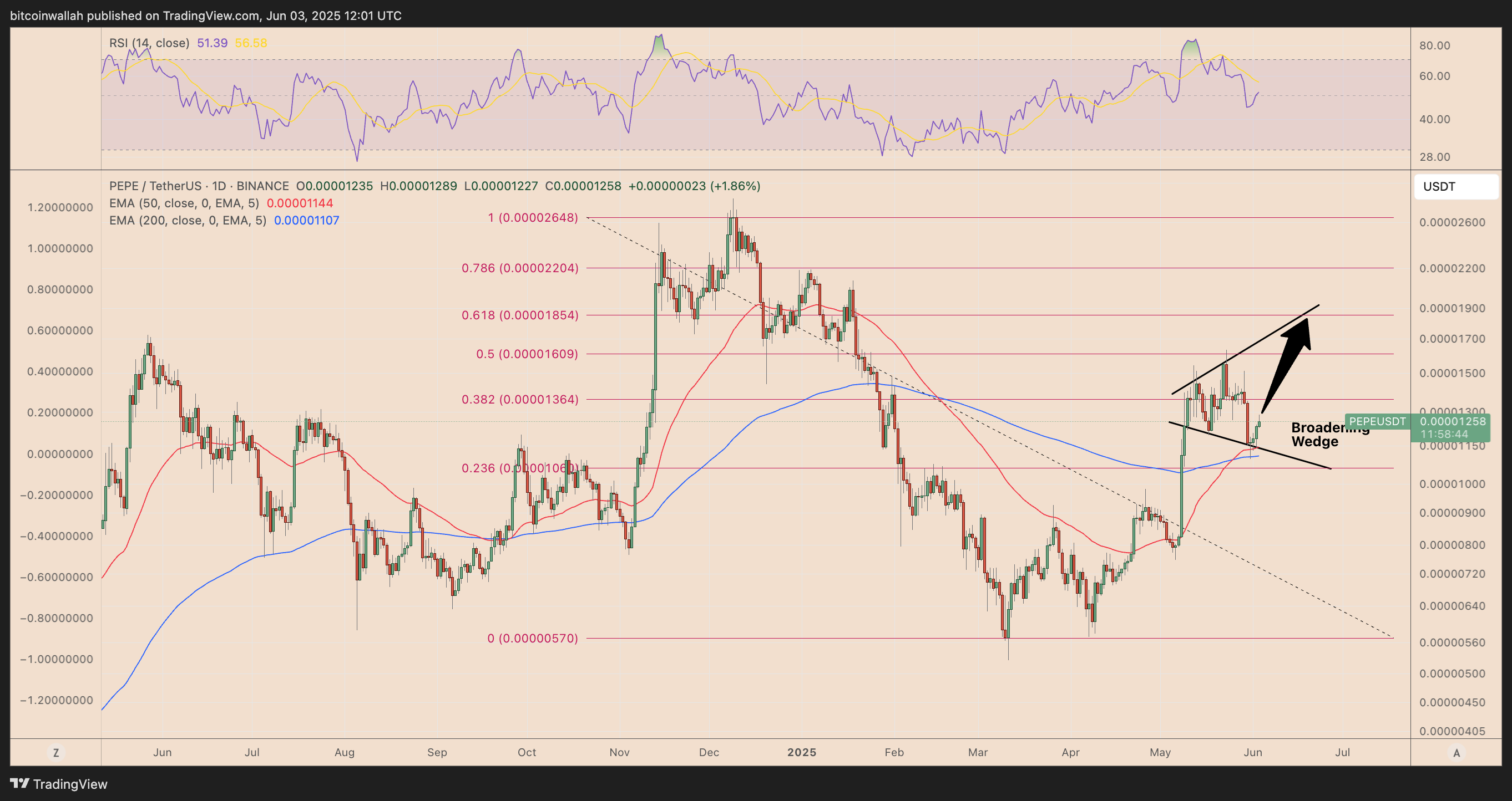 PEPE/USDT daily price chart