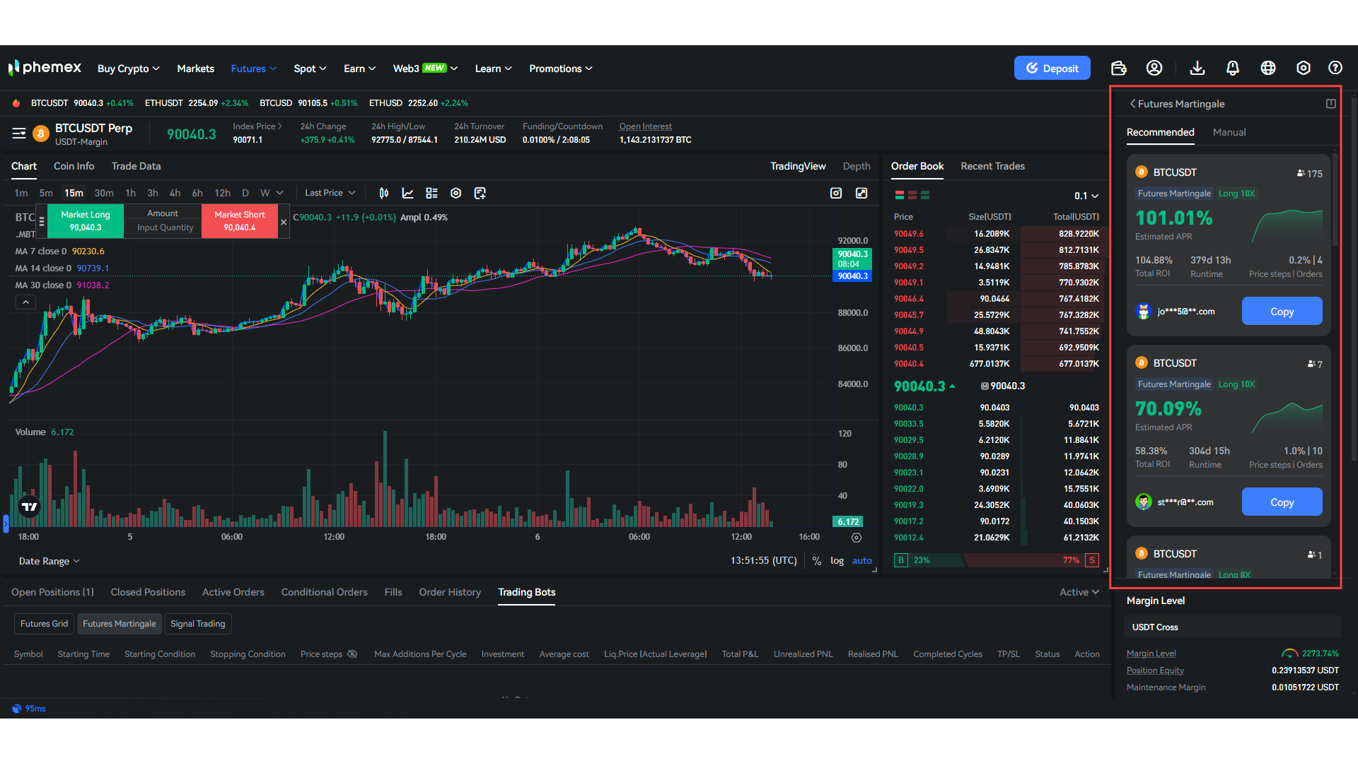 Phemex permette di copiare da bot creati da altri utenti