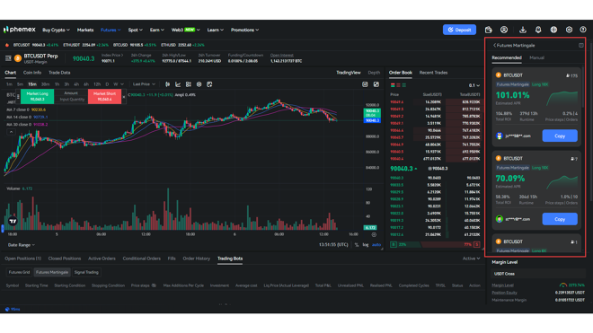 Phemex allows copying bots created by other users