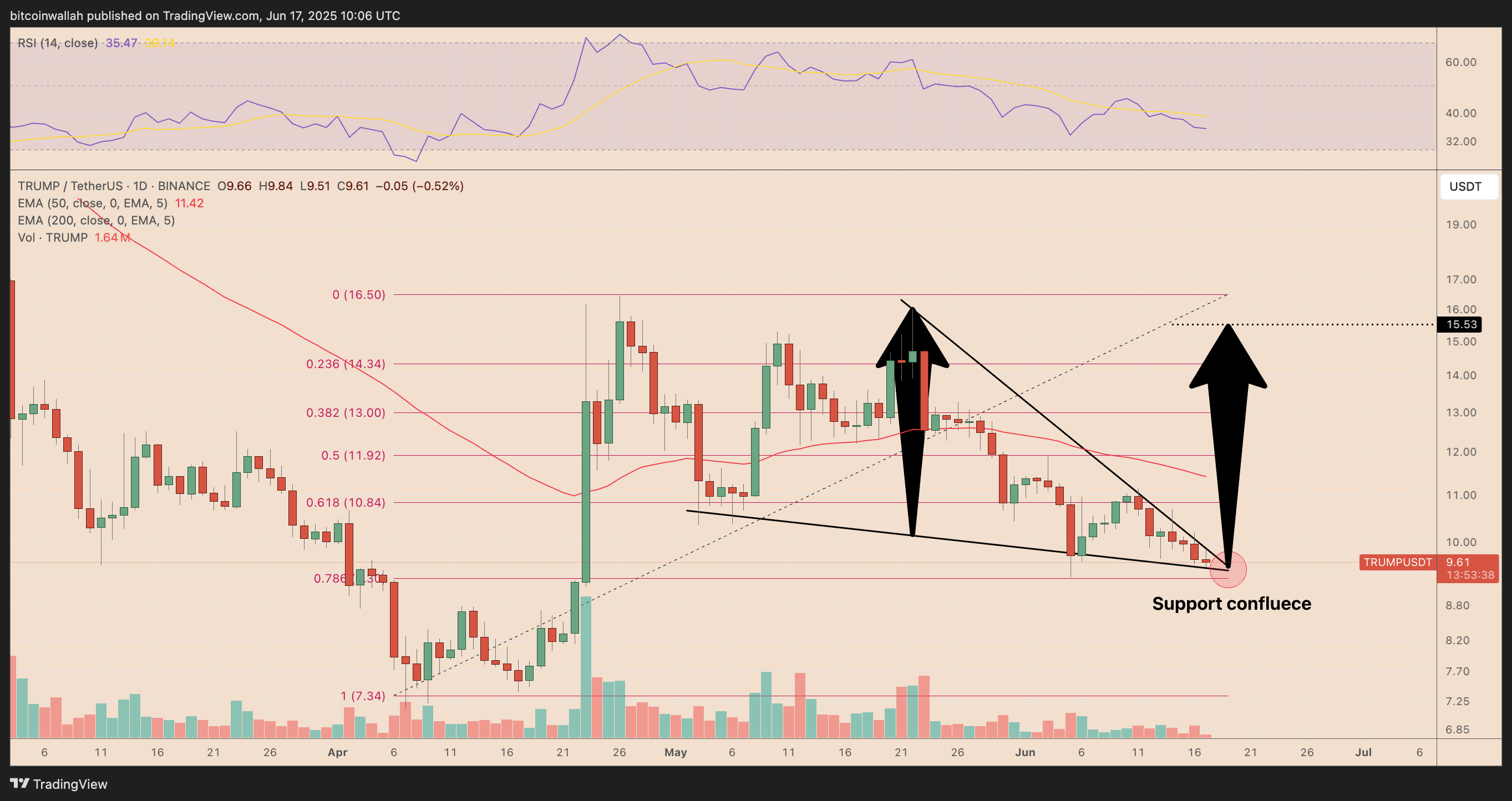 TRUMP/USDT daily price chart