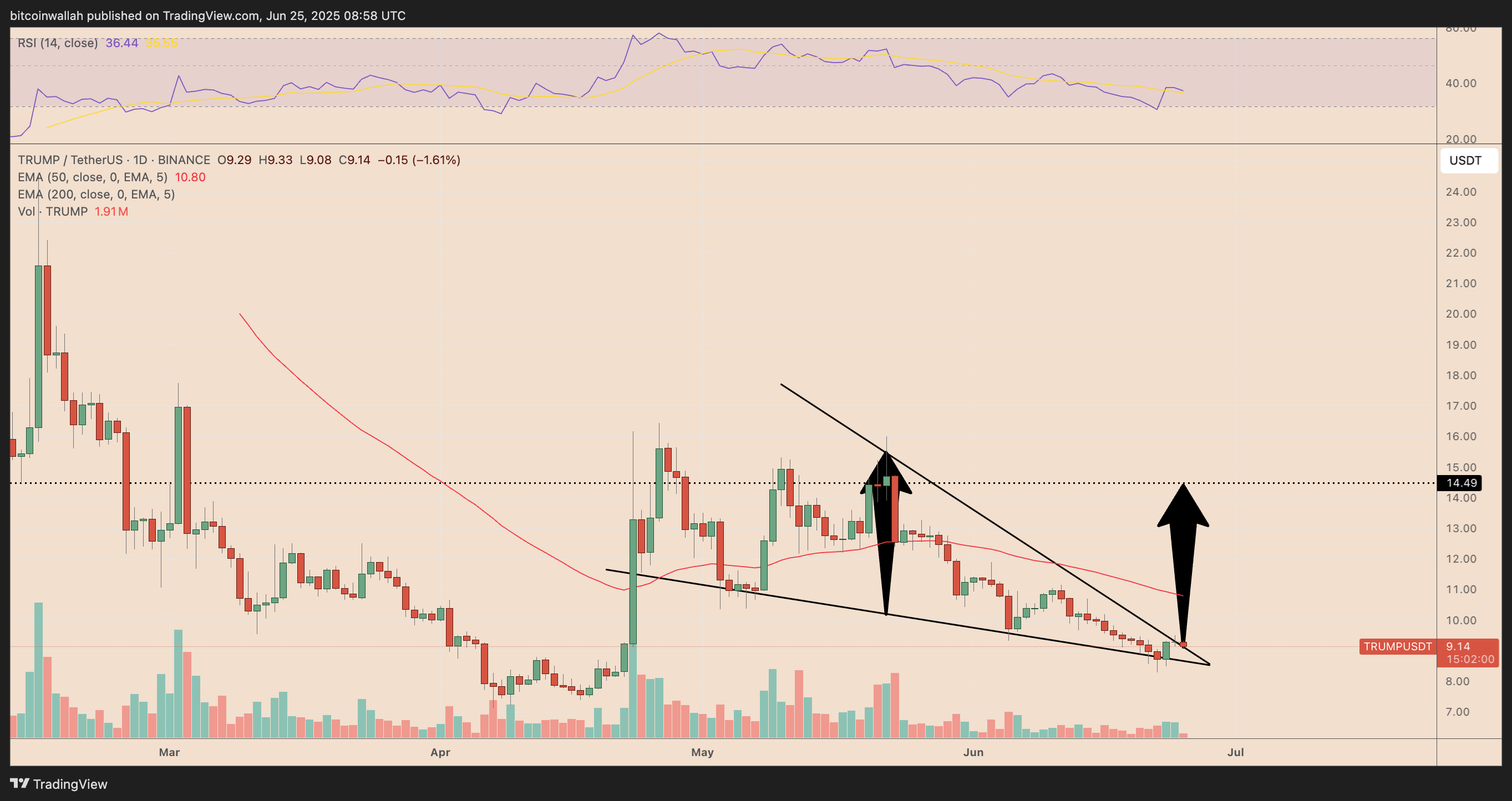 TRUMP/USDT daily price chart