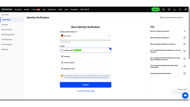 Verification on Phemex